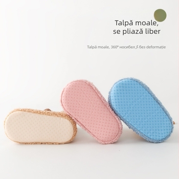 Pantofi pentru bebeluși pentru mers în iarnă, talpă anti-derapare groasă, model cu animale, partea superioară din bumbac și lână, înălțime înaltă