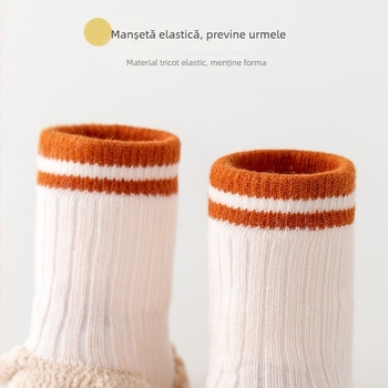 Pantofi pentru bebeluși pentru mers în iarnă, talpă anti-derapare groasă, model cu animale, partea superioară din bumbac și lână, înălțime înaltă