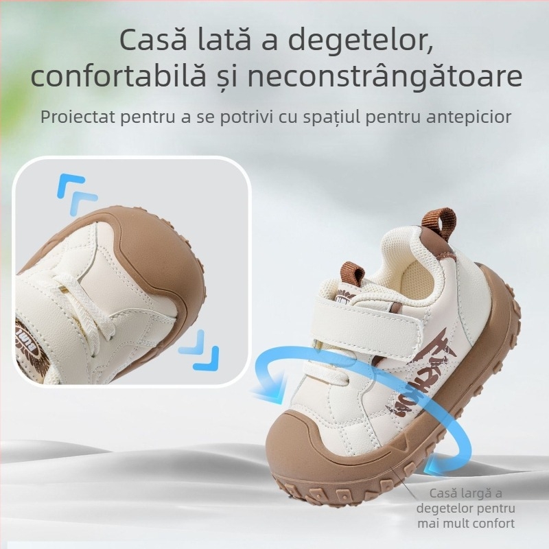Bramiller Pantofi de mers pentru bebeluși 12-36 luni – piele microfibră, anti-alunecare, închidere Velcro, stil casual