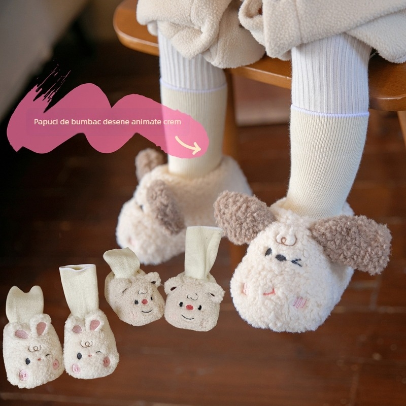 Pantofi pentru bebeluși cu design de desene animate – Partea superioară din catifea foarte moale, Talpă din material compozit, Grosime pentru căldură, Iarnă