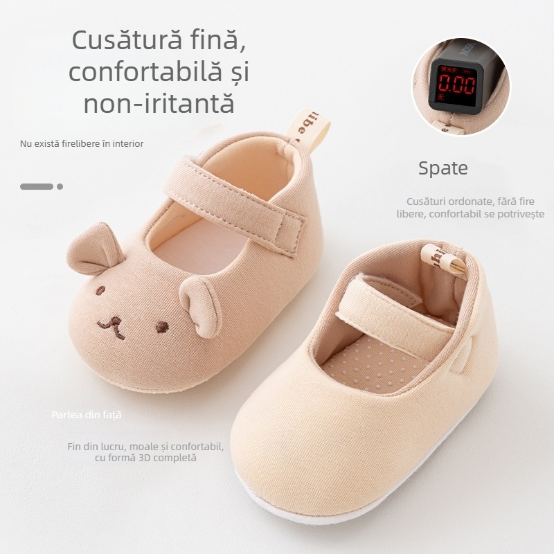Pantofi de bebeluși din pânză cu broderie Little Bear, bumbac, unisex, 6-12 luni