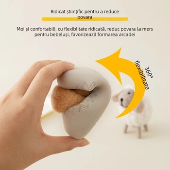 Pantofi de mers pentru copii mici, design cu desene animate, căptușeală din fleece, partea superioară din bumbac, talpă antiderapantă, pentru 12–36 de luni