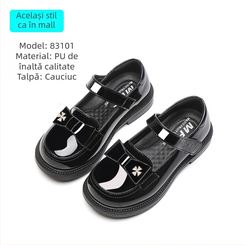 Loafers pentru fete, stil britanic, piele sintetică, închidere Velcro, talpă din cauciuc