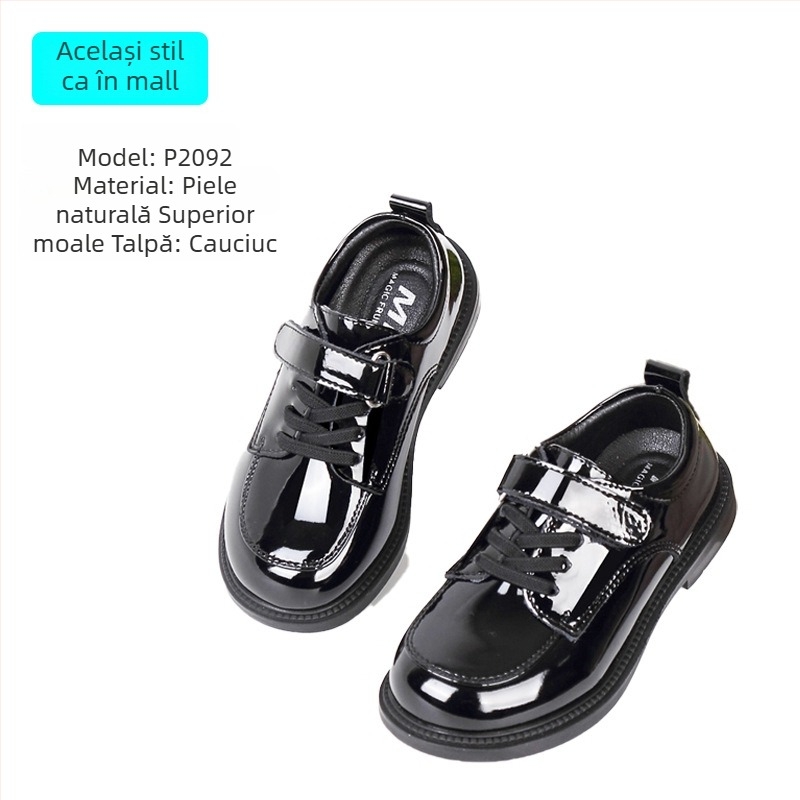 Loafers pentru fete, stil britanic, piele sintetică, închidere Velcro, talpă din cauciuc