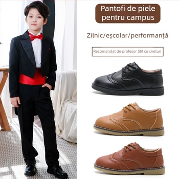 Pantofi Brock pentru copii – partea superioară microfibră, interior PU, branț PU, talpă TPR, stil colegiu, curea frontală