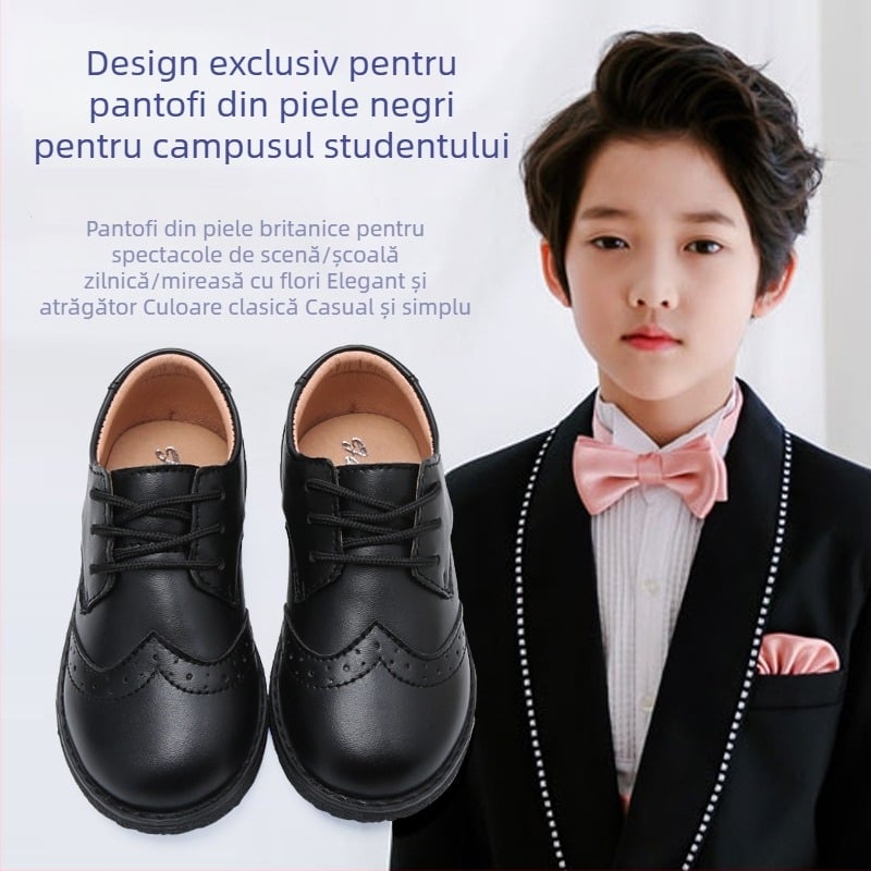 Pantofi Brock pentru copii – partea superioară microfibră, interior PU, branț PU, talpă TPR, stil colegiu, curea frontală