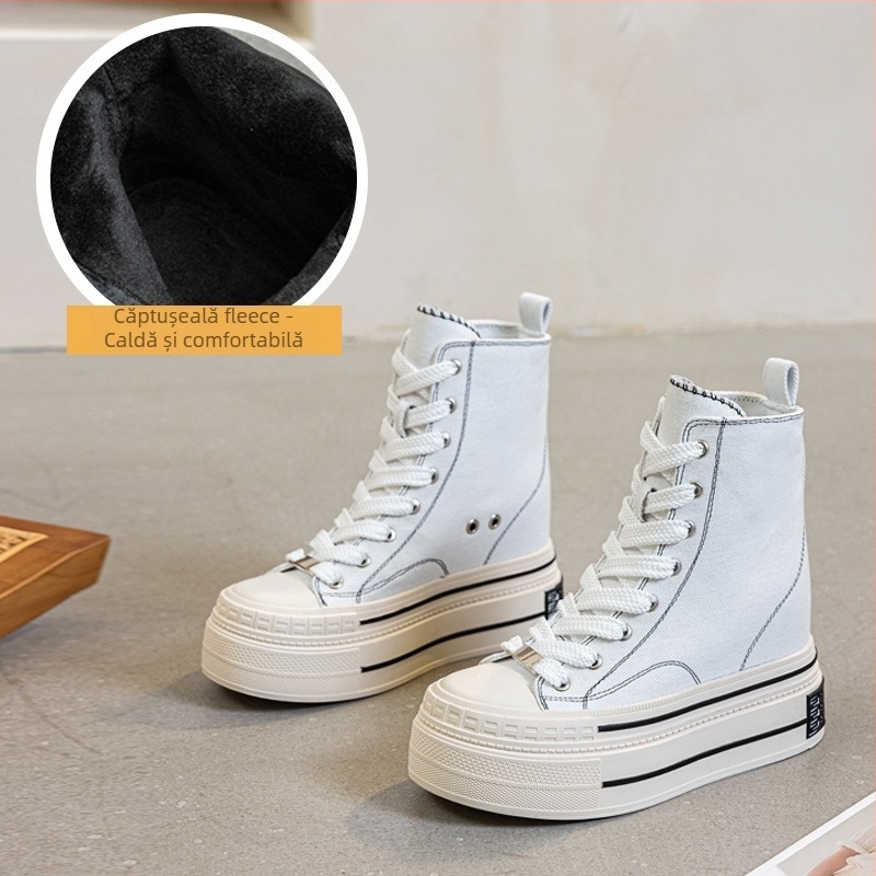 Pantofi din pânză cu creștere înălțime; șireturi; înălțime medie; talpă din cauciuc