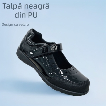 Pantofi școlari pentru fete – PU parte superioară, PU branț, închidere Velcro, talpă TPR, stil colegiu