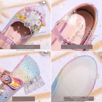 Pantofi pentru fete, stil prințesă, cu paiete pe partea superioară, închidere Velcro, branț PU, 4–12 ani