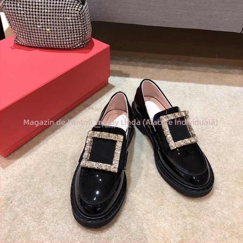 Loafers pentru femei, slip-on, fără șireturi, gleznă joasă, talpă din cauciuc groasă, toc 3–5 cm, vârf rotund