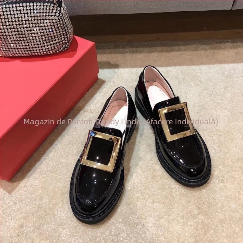 Loafers pentru femei, slip-on, fără șireturi, gleznă joasă, talpă din cauciuc groasă, toc 3–5 cm, vârf rotund