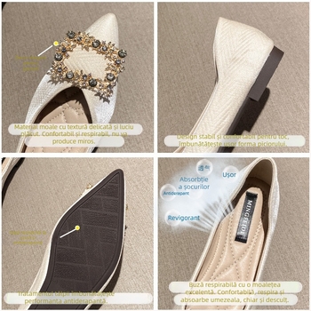 Pantofi damă cu talpă plată, vârf ascuțit, partea superioară din microfibră, talpă din tendoane de vită, stil coreean