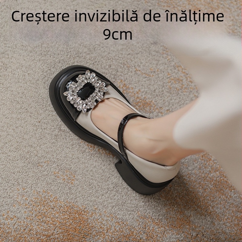Pantofi femei Mary Jane cu vamp din microfibră, talpă PU, închidere cu cataramă, gleznă joasă, toc peste 8 cm