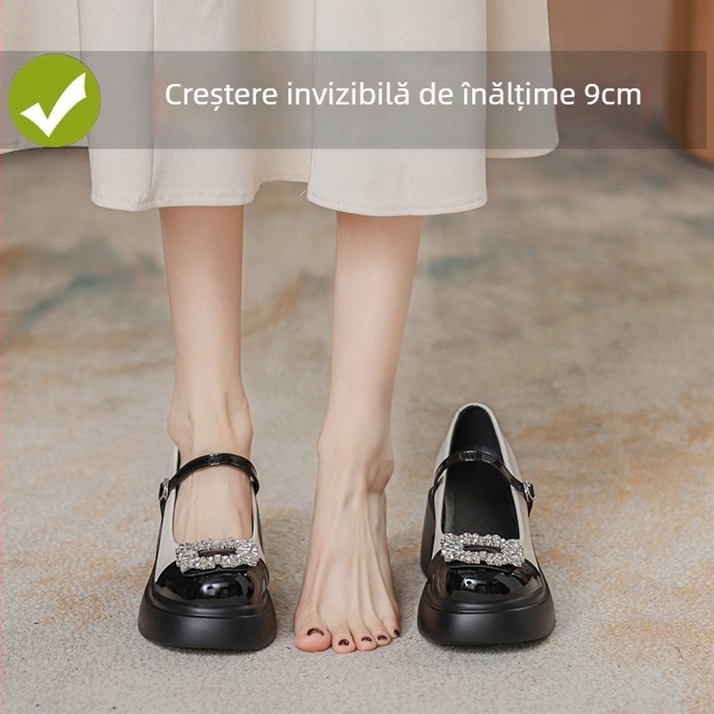 Pantofi femei Mary Jane cu vamp din microfibră, talpă PU, închidere cu cataramă, gleznă joasă, toc peste 8 cm