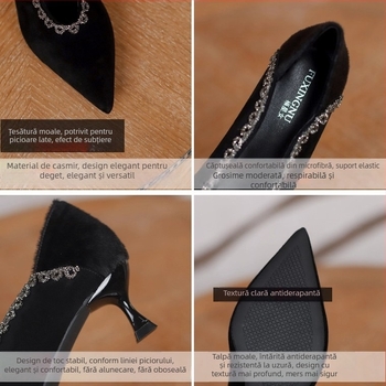 Pantofi cu toc înalt pentru femei, vârf ascuțit, din suede, toc în formă de pahar, 3-6 cm, culoare solidă