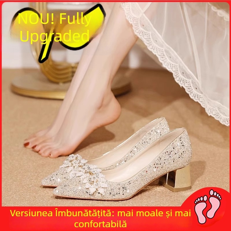 Pantofi flats cu paiete, închidere în față, toc pisică sub 3 cm, talpă din cauciuc, partea superioară din material paiete, branșare microfibră