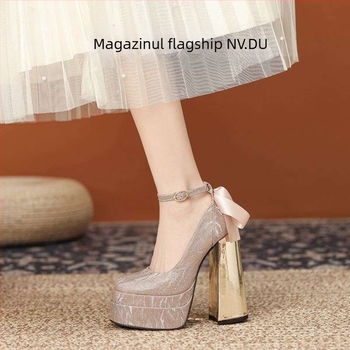 Pantofi Mary Jane cu platformă, vârf pătrat, toc gros, PU partea superioară și talpă din cauciuc