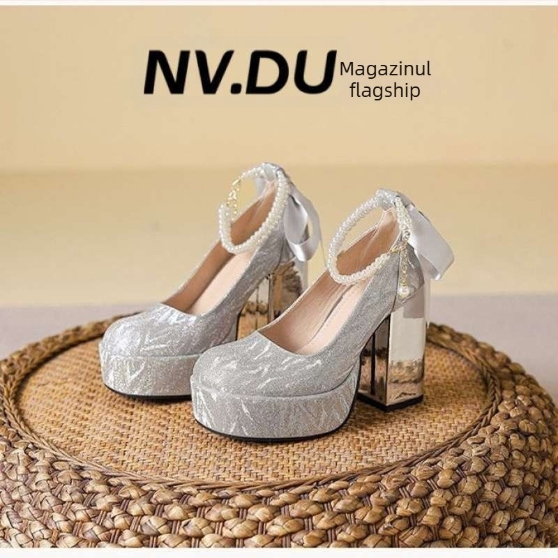 Pantofi Mary Jane cu platformă, vârf pătrat, toc gros, PU partea superioară și talpă din cauciuc