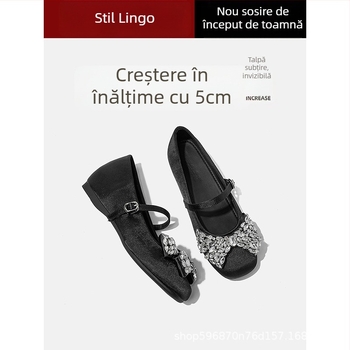 Pantofi Mary Jane cu partea superioară satinată, vârf rotund, tocuri 3–6 cm, talpă din cauciuc, căptușeală PU