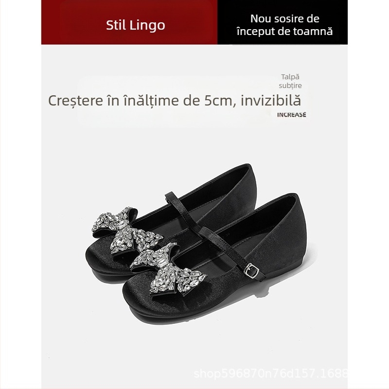 Pantofi Mary Jane cu partea superioară satinată, vârf rotund, tocuri 3–6 cm, talpă din cauciuc, căptușeală PU