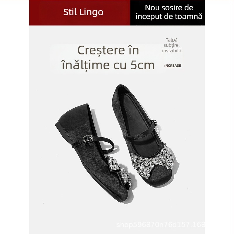 Pantofi Mary Jane cu partea superioară satinată, vârf rotund, tocuri 3–6 cm, talpă din cauciuc, căptușeală PU