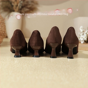 Pantofi dama cu toc înalt din velur, vârf ascuțit, stil coreean, slip-on, 6–8 cm înălțime toc