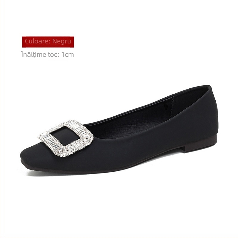 Mary Jane flats pentru femei: vârf pătrat, partea superioară din piele de oaie, toc mic, talpă din cauciuc, deschidere medie 7–11 cm