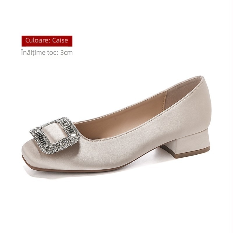 Mary Jane flats pentru femei: vârf pătrat, partea superioară din piele de oaie, toc mic, talpă din cauciuc, deschidere medie 7–11 cm