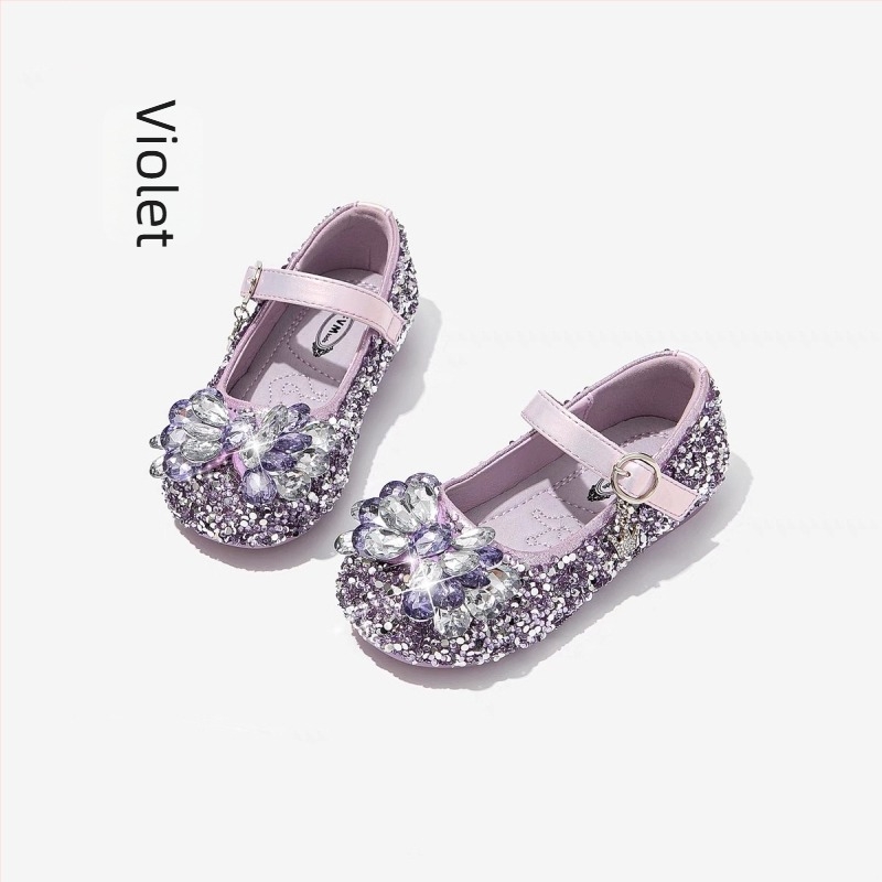 Pantofi balerini pentru fete, cu cristale de prințesă, închidere Velcro, exterior PU, căptușeală PU, talpă EVA, talpă din cauciuc