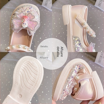 Pantofi de prințesă pentru fete, cu cristale și paiete, Velcro, partea superioară PU, căptușeală din piele artificială, branț PU, talpă din cauciuc, pentru fete 4–12 ani (Primăvara 2025)