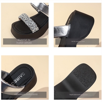 Sandale pentru femei cu partea superioară PU, căptușeală PU, talpă din cauciuc, vârf rotund, model herringbone — Vara 2025