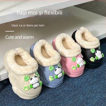 Papuci Crocs pentru copii 1–12 ani, panda design drăguț, căptușeală din pluș cald, purtare de interior în iarnă