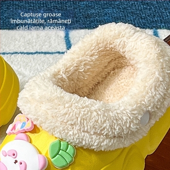 Papuci Crocs pentru copii 1–12 ani, panda design drăguț, căptușeală din pluș cald, purtare de interior în iarnă