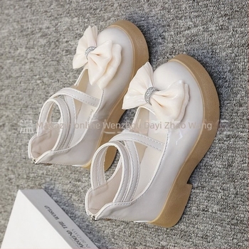 Sandale de prințesă pentru fete — funda, talpă moale antiderapantă, vârf rotund, închidere cu fermoar pe spate, pentru vârsta 7–12 ani