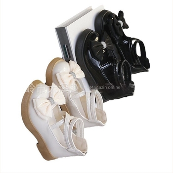 Sandale de prințesă pentru fete — funda, talpă moale antiderapantă, vârf rotund, închidere cu fermoar pe spate, pentru vârsta 7–12 ani