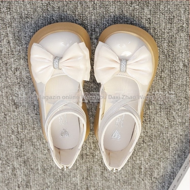 Sandale de prințesă pentru fete — funda, talpă moale antiderapantă, vârf rotund, închidere cu fermoar pe spate, pentru vârsta 7–12 ani