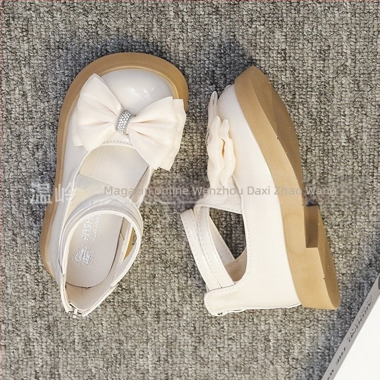 Sandale de prințesă pentru fete — funda, talpă moale antiderapantă, vârf rotund, închidere cu fermoar pe spate, pentru vârsta 7–12 ani