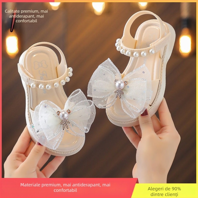 Sandale pentru fete, stil prințesă, talpă plată, cu talpă moale, PVC partea superioară și talpa, pentru copii de 4–6 ani