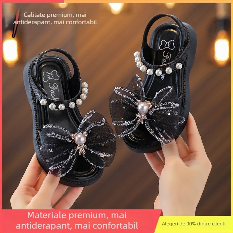 Sandale pentru fete, stil prințesă, talpă plată, cu talpă moale, PVC partea superioară și talpa, pentru copii de 4–6 ani