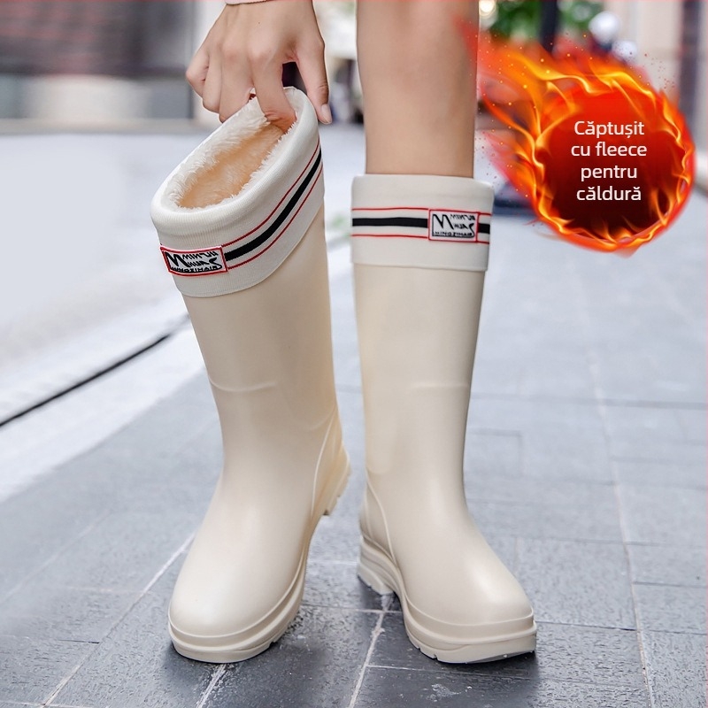 Suisini cizme de ploaie pentru femei, PVC, până la genunchi – impermeabile, antiderapante, căptușite cu fleece