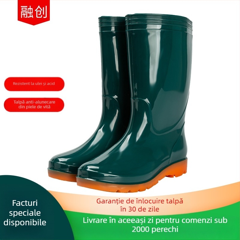 Cizme de ploaie unisex din PVC, până la gambe, toc mic 1–3 cm, model solid, pentru toate anotimpurile