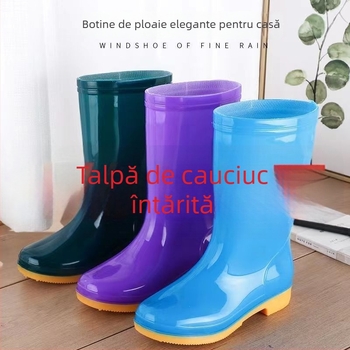 Cizme de ploaie pentru femei, înălțime peste gleznă, partea superioară din bumbac gros, impermeabile