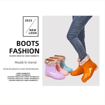 Cizme scurte de ploaie pentru femei, impermeabile, antiderapante, rezistente la uzură, partea superioară din PVC, toc mic 1-3 cm