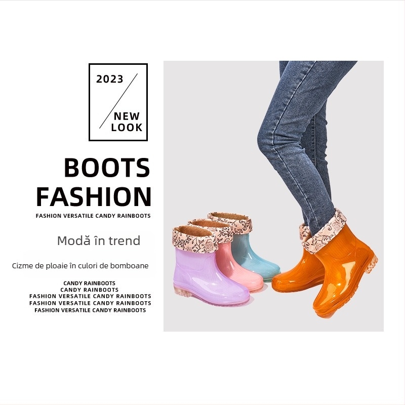 Cizme scurte de ploaie pentru femei, impermeabile, antiderapante, rezistente la uzură, partea superioară din PVC, toc mic 1-3 cm