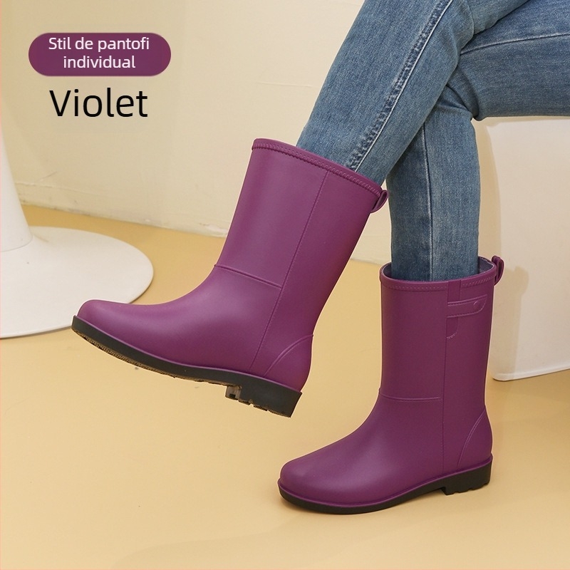 Cizme de ploaie pentru femei, până la gambă, partea superioară din PVC, talpă antiderapantă, toc mic 1–3 cm