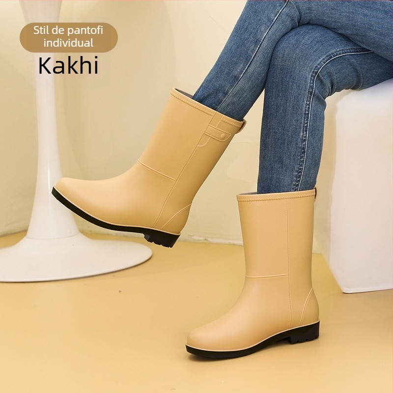 Cizme de ploaie pentru femei, până la gambă, partea superioară din PVC, talpă antiderapantă, toc mic 1–3 cm