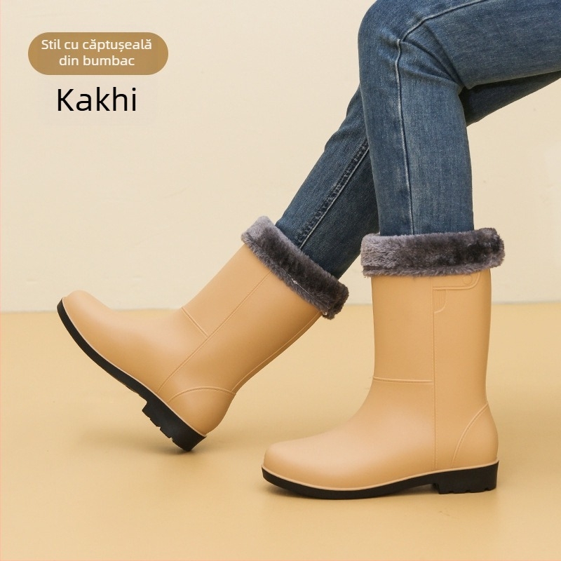 Cizme de ploaie pentru femei, până la gambă, partea superioară din PVC, talpă antiderapantă, toc mic 1–3 cm