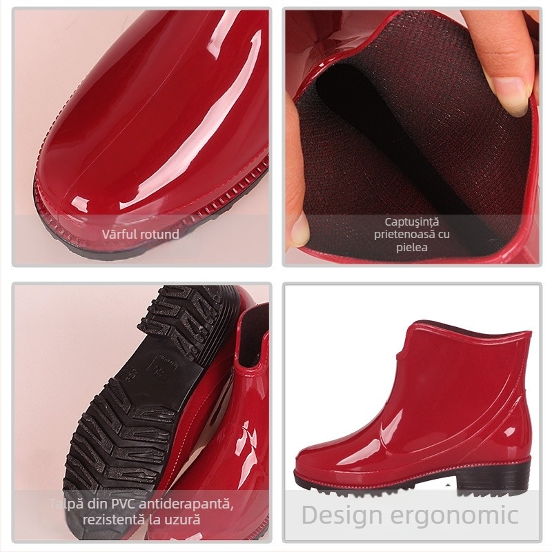 Cizme de ploaie pentru femei, cu înălțime joasă, din PVC, talpă antiderapantă, culoare solidă, tocuri 1–3 cm, pentru toate anotimpurile