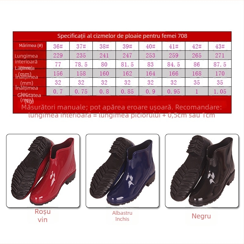 Cizme de ploaie pentru femei, cu înălțime joasă, din PVC, talpă antiderapantă, culoare solidă, tocuri 1–3 cm, pentru toate anotimpurile