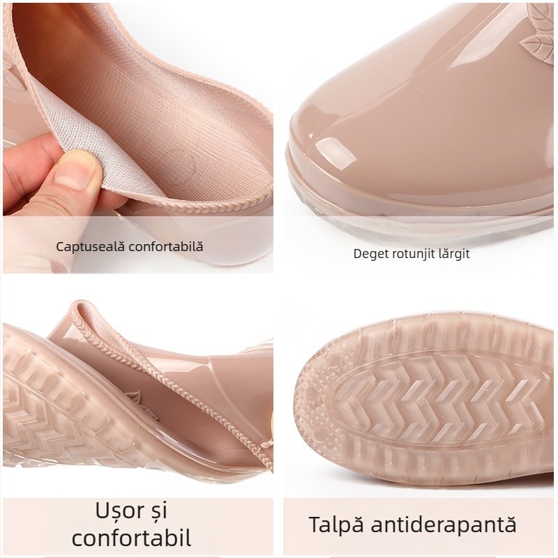 Ghete de ploaie pentru femei, talie joasă, partea superioară din PVC, toc mic 1-3 cm, vară